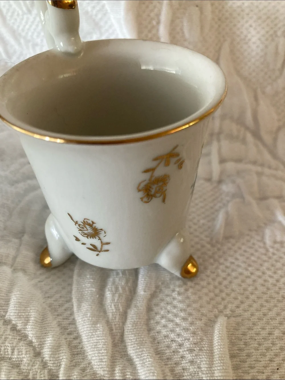 Porcelain Floral Footed Creamer in White with Gold Trim